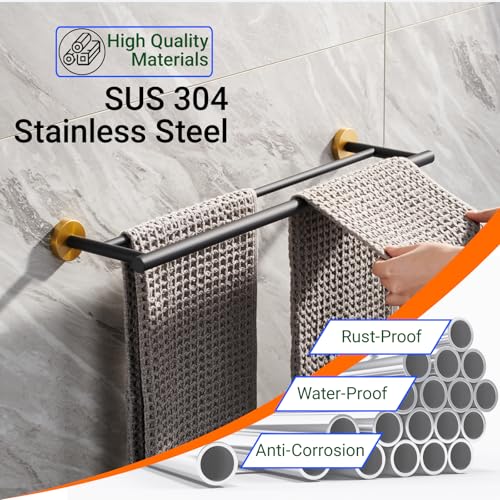 Miyili Double Bath Towel Bar 24-Inch Hand Towel Rack for Bathroom SUS 304 Stainless Steel Wall Mount Black & Gold, A01BG60B - color: Black & Gold, size: 24-Inch