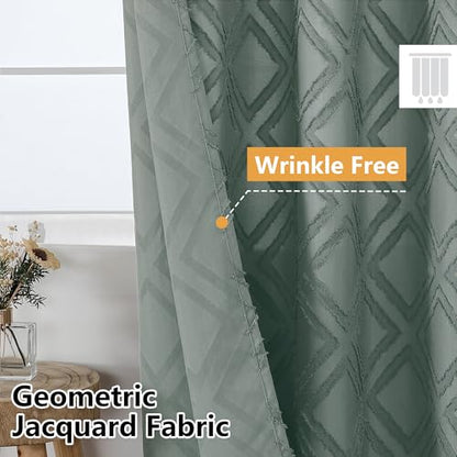 Sage Green Shower Curtain Set, Jacquard Geometric Textured Fabric Boho Shower Curtains for Bathroom, Soft Hotel Style Farmhouse Shower Curtain Grommet Top 12 Hooks, Machine Washable, 72x72 - color: Sage Green, size: 72"W x 72"L (Pack of 1)