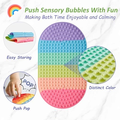 Pop It Bath Mat for Kids – Silicone Push Pop Sensory Toy, CPC Certified Non-Slip Rainbow Bathtub Mat with Suction Cups, Calming Stress Relief for Toddlers (27"x15") - color: 27x15"-rainbow