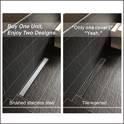 Neodrain 72" Brushed Linear Shower Drain,2-in-1 Flat& Tile Insert Cover | 304 Stainless Steel,Fast Drainage, Durable,Rectangle Shower Floor Drain with Adjustable Feet,Hair Strainer,Fits Bathrooms - color: Stainless Steel, size: 72 In