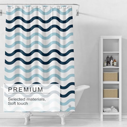 TIKABC Shower Curtain Liner, 4G PEVA Shower Liner, Plastic Waterproof Shower Curtains, 72x72 inch with Grommet Holes 3 Magnetic Weights - color: Black Blue Big Waves