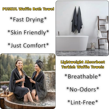 PÜSKÜL 2-Piece Natural 100% Turkish Cotton Waffle Bath Towels Extra-Large | Dark Gray, 32x63" Bath Sheet Towel, Light Soft Absorbent Quick-Dry Lint-Free Premium Honeycomb Weave Oeko-Tex Made in Turkiye - color: Anthracite Dark Gray, size: Bath Towels - Pa