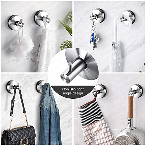 YOHOM Stainless Steel Vacuum Suction Cup Bathroom Shower Holders - Removable Towel Rack, Bathrobe and Loofah Hooks with Brushed Finish - color: Silver