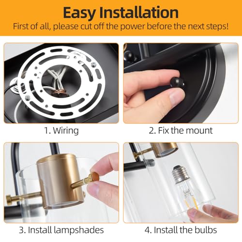 3 Light Bathroom Vanity Light, Black and Gold Bathroom Wall Light Fixtures with Clear Glass Shade, Modern Wall Sconces Wall Lamp Over Mirror Kitchen Living Room Bedroom Hallway Cabinet - color: Black Gold