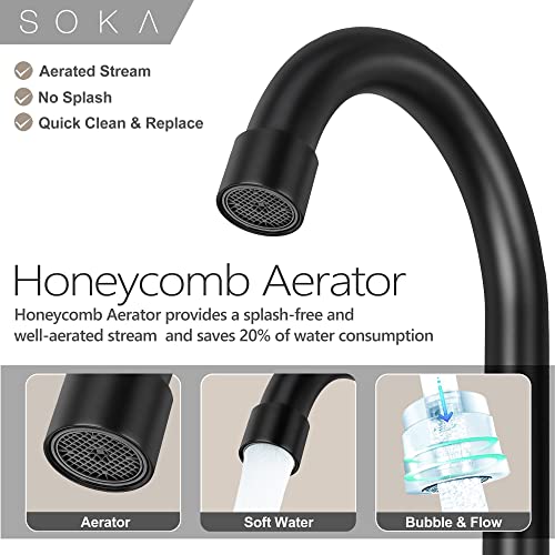 SOKA 2 Handle Bathroom Faucet Black, 4 Inch Black Bathroom Sink Faucet Centerset with Lift Rod Drain Stopper and Supply Hoses, RV Bathroom Faucet 3 Holes, Matte Black Bathroom Faucet - color: Matte Black, size: 4" Double-handled
