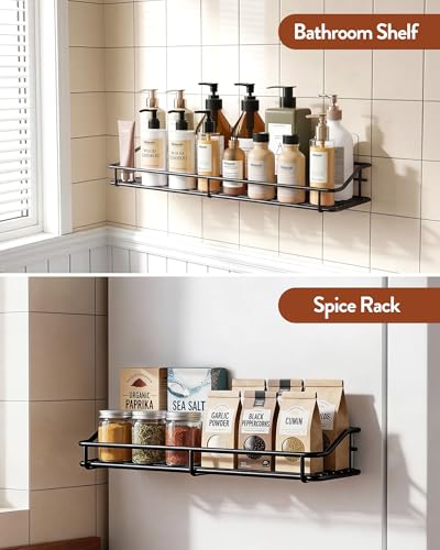 Orimade Adhesive Bathroom Shelf Organizer Shower Caddy Storage Basket Kitchen Spice Rack No Drilling SUS304 Stainless Steel Rustproof, 15.75 inch, Black - color: Black