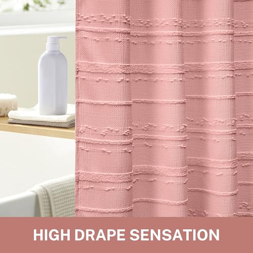 Pink Shower Curtain Boho, 72 x 78 Cotton Blend Waffle Weave Stripe Textured Heavy Duty, Fabric Shower Curtain for Bathroom, Hotel, Washable - color: Pink B, size: 72"W x 78"L (Pack of 1)