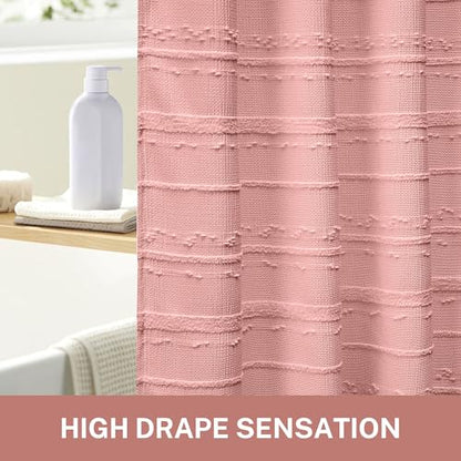 Pink Shower Curtain Boho, 72 x 78 Cotton Blend Waffle Weave Stripe Textured Heavy Duty, Fabric Shower Curtain for Bathroom, Hotel, Washable - color: Pink B, size: 72"W x 78"L (Pack of 1)