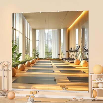 Hasipu Home Gym Mirror, 83"x40" Each, 2-Pack Frameless Wall Mounted Mirrors with Glass Clamps & 1 Aluminum Rail, Large Body Mirror for Home Gym, Yoga Studio, Bedroom, Silver Tempered Glass - size: 83"x40" - 2PCS