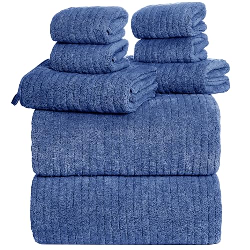 Oversized Bath Towels 8 Piece Towel Set, 2 Extra Large Bath Sheets, 2 Hand, 4 Washcloths, Luxury Soft Super Absorbent Thick Shower Towels for Bathroom, Spa & Hotel, Quick Dry, Navy Blue - color: Navy Blue, style: 8 Piece Towel Set