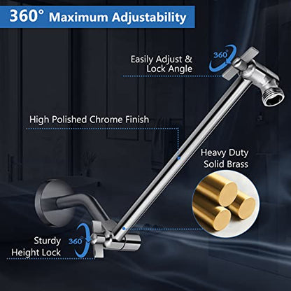 Shower Head Combo,10" Brushed Nickel High Pressure with 11" Extension Arm | Rain Shower Head with 5 Settings Handheld Shower Head Combo,Powerful Shower Spray Against Low Pressure Water - color: Nickel, size: 10" Showerhead Set