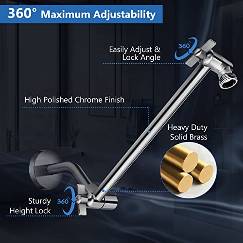Shower Head Combo(Brushed Nickel),8 Inch High Pressure Rain Shower Head with 11 Inch Adjustable Extension Arm and 5 Settings Handheld Shower Head Combo,Powerful Shower Spray Against Low Pressure Water - color: Brushed Nickel, size: 8" Showerhead Set