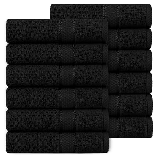 Ample Decor 100% Cotton Hand Towels 18x28 Inches, Popcorn Textured, Soft & Absorbent, Quick Dry, Set of 12, Black - color: Black, size: Pack of 12