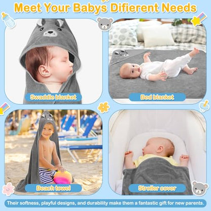 4PCS Hooded Baby Towels Set, 32x32in Baby Towels for Essentials (Gray Bear) | 1 Baby Towel & 3 Baby Washcloths Set, Cute Animal Hooded Towel, Ultra Absorbent & Soft, Cute Infant Essentials for Boy & Girl - color: Gray Bear-4pcs