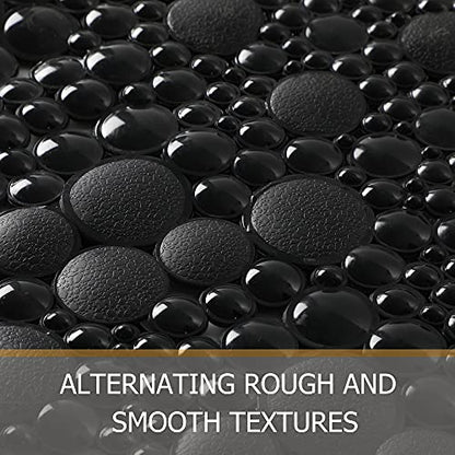 Extra Long Pebble Bath Tub Shower Mat 34.2 x 15.7, Bathmat Non-Slip with Suction Cups, Machine Washable, Bathroom Mats, Smooth/Non-Textured Surface Only (34.2" x 15.7", Black) | Extra Long Bath Mat for Tub Non Slip, Machine Washable, Shower Mats for Insid