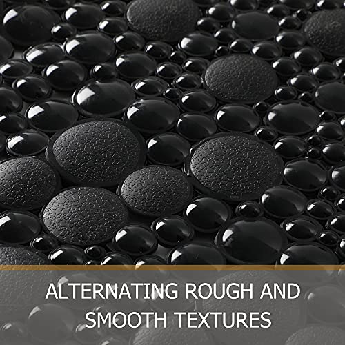 Extra Long Pebble Bath Tub Shower Mat 34.2 x 15.7, Bathmat Non-Slip with Suction Cups, Machine Washable, Bathroom Mats, Smooth/Non-Textured Surface Only (34.2" x 15.7", Black) | Extra Long Bath Mat for Tub Non Slip, Machine Washable, Shower Mats for Insid