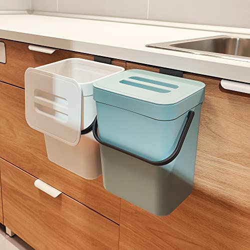 stonespace 1.3 Gal Compost Bin, Hanging Kitchen Trash Can with Sealed Lid | Peel & Stick Adhesive Mount, Odor & Fruit Fly Proof, No Charcoal Filter Needed, for Kitchen RV Bathroom Office - color: Blue, size: 5L/1.3GAL