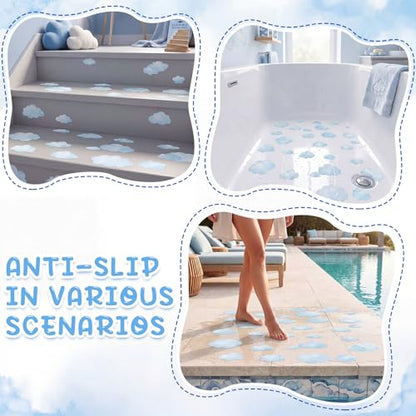 Fullhawl 30 Pcs Cloud Non Slip Shower Stickers, Bathtub Safety | 30 Pack Cloud Pattern, Soft Decorative Style, Non Slip Texture, Helps Improve Bathtub Safety for Daily Use - style: Cloud