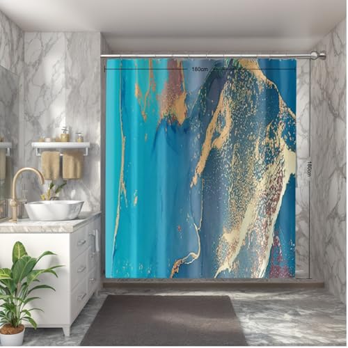Printed Pattern Thickened Fabric Shower Curtain with Hooks Decorative Bathroom Waterproof Curtains 72" x 72" (Blue&Yellow) - color: Blue&yellow