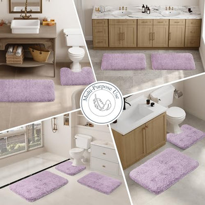 Walensee Bathroom Contour Rug (20x24, Lavender) Non Slip Bath Mat Water Absorbent Soft Microfiber Shaggy Bath Mat Machine Washable Bath Rug U Shape Toilet Rug - color: Lavender, size: 20"x24" Contour Rug
