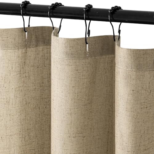 MIULEE Linen Buttonhole Fabric Shower Curtain Khaki W72*L80 12 Metal Hooks | Country Boho Farmhouse, Heavy, Shower Curtain Set, Thick Cloth Neutral Waterproof Curtains, Bathroom, Washable - color: Khaki, size: 72"W x 80"L (Pack of 1)
