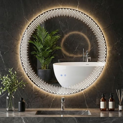 23.62" Round LED Bathroom Mirror with Anti-Fog & Touch Switch - Wall-Mounted Makeup Vanity Mirror, No Drilling Required, Smart Display (23.62") - size: 23.6"L x 23.6"W