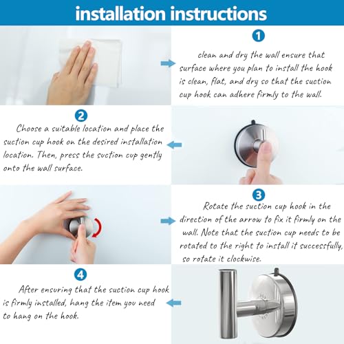 DGYB Large Suction Cup Hooks for Shower Set of 2 Black Towel Hooks for Bathrooms 15 Lb Removable Wall Hooks for Hanging (Chrome 2Pcs) - color: Chrome 2Pcs
