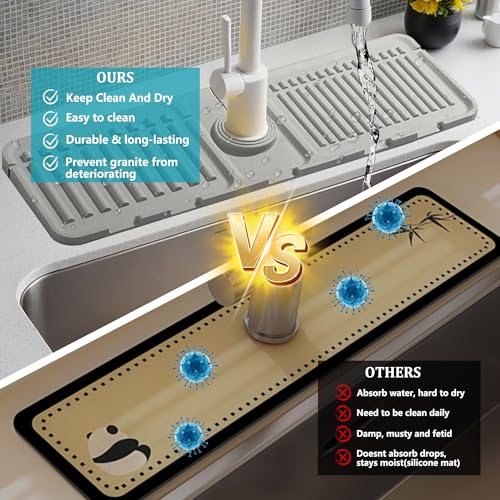 Faucet Mat for Kitchen Sink, Silicone Faucet Handle Drip Catcher Tray Mat, Silicone Kitchen Sink Splash Guard, Ideal Protective Tray for Stone Sinks in Kitchen & Bathroom - color: Gray