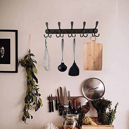 Wall Mount Coat Rack, Heavy Duty Stainless Steel Rack with 5 Tri Hooks for Hanging Coats Hat Towel Purse Robes for Kitchen, Bedroom, Bathroom, Entryway (Black, 2 Packs) - color: Black