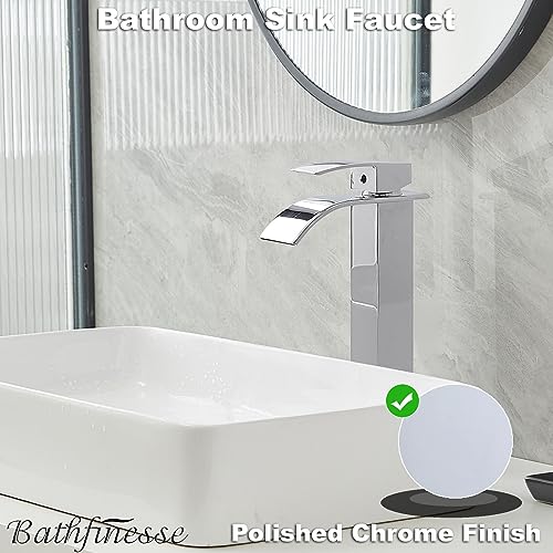 Chrome Bathroom Faucet Waterfall Vessel Sink Faucet Modern Stainless Steel | Single Handle One Hole Deck Mount,Bowl Vanity Sink Faucet,with Pop-up Drain Assembly and Supply Line,Lead-Free by Bathfinesse - color: Chrome