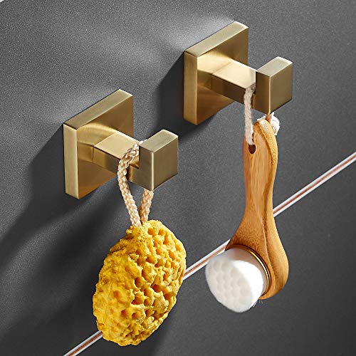 SHUNLI Brushed Gold Towel Hooks for Bathroom, 4 PCS Wall Hook Coat Robe Hook Towel Holder, Heavy Duty Bath Hook Modern Square, SUS304 Stainless Steel - color: Brushed Gold