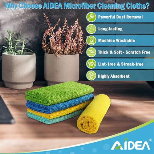 AIDEA Microfiber Cleaning Cloth, 50PK, Microfiber Towels for Cars, All Purpose Cleaning Rags for House, Dusting Cloth for Kitchen, Car, Window, 12"×12" - color: Blue/Yellow