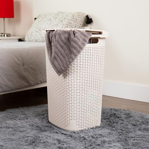 Mind Reader Slim Laundry Hamper with Lid, 60L Tall Clothes Baskets, Narrow Tapered Design for Bathrooms Closets and Laundry Rooms, Plastic, 3 Pack, Ivory - color: Ivory