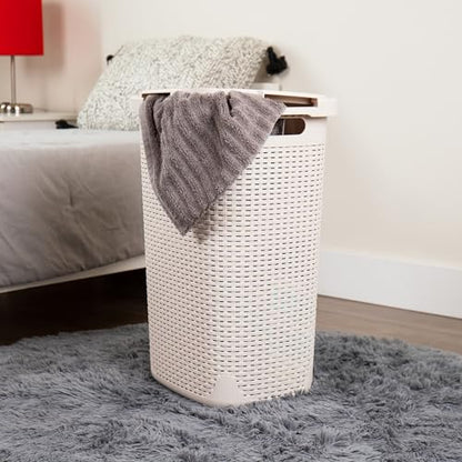 Mind Reader Slim Laundry Hamper with Lid, 60L Tall Clothes Baskets, Narrow Tapered Design for Bathrooms Closets and Laundry Rooms, Plastic, 3 Pack, Ivory - color: Ivory