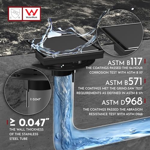 6 Inch Square Shower Drain Black Floor Drain with Flange Reversible 2-in-1 Cover Tile Insert Grate Removable SUS304 Stainless Steel CUPC Certified Matte Black - color: Matte Black, size: 6 Inch