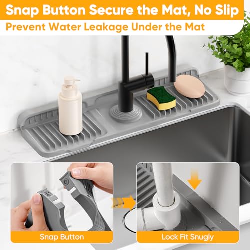17.7'' Faucet Mat for Kitchen Sink Splash Guard[7° Slope Fast Self-draining][Snap Lock Fit] Folding Kitchen Sink Faucet Mat Splash Guard Kitchen Sink Area Water Splash Guard Behind Faucet Draining Mat - color: Gray, size: 17.7" x 5.5"