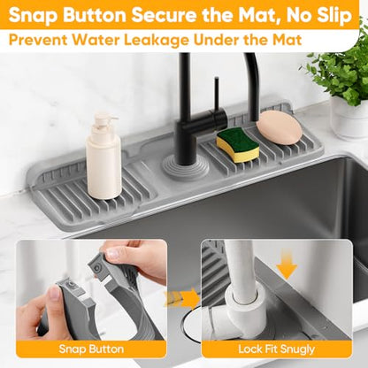 17.7'' Faucet Mat for Kitchen Sink Splash Guard[7° Slope Fast Self-draining][Snap Lock Fit] Folding Kitchen Sink Faucet Mat Splash Guard Kitchen Sink Area Water Splash Guard Behind Faucet Draining Mat - color: Gray, size: 17.7" x 5.5"
