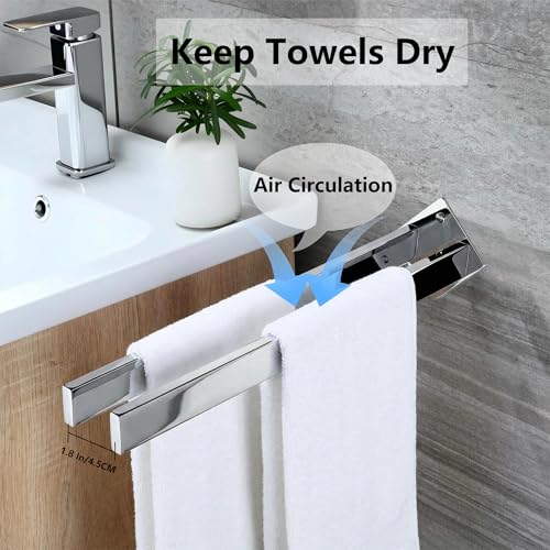 Double Rod Towel Bar 16 Inch, SUS304 Stainless Steel Wall Mounted Towel Holder, Bathroom Kitchen Double Layer Towel Rail, Modern Design Square Wall Towel Rack for Bathroom, Kitchen Chrome - color: Chrome