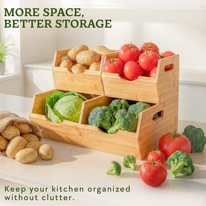 HOMESTEAD Extra Large Bamboo Pantry Storage Bins – 30% Larger, Stackable Potato Onion Storage Bin, Large Pantry Organizers and Storage, Produce Vegetable Organizer, Set of 3 - size: Extra Large ( 3 Pack )