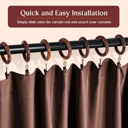 Handcrafted Rosewood Shower Curtain Rings with Clips – 3" Outer, 2.2" Inner Diameter – Smooth Wooden Rings with Metal Clips for Shower Curtains and Bathroom Drapes – Pack of 24 - size: 2.2" Inner Diameter