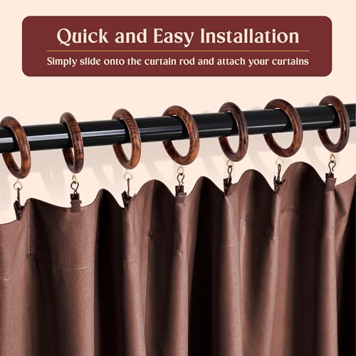 Handcrafted Rosewood Shower Curtain Rings with Clips – 2.5" Outer, 1.75" Inner Diameter – Smooth Wooden Rings with Metal Clips for Shower Curtains and Bathroom Drapes – Pack of 24 - size: 1.75" Inner Diameter