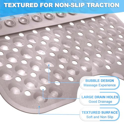 Bathtub and Shower Mats, 40x16 Inch Extra Large Non Slip Soft Bath Tub Mat with Suction Cups and Drain Holes for Bathroom Floor and Keep Tubs Clean, Machine Washable, Tan - color: Tan
