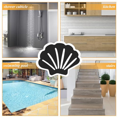 12Pcs Black Bathtub Stickers Non Slip Shell Shaped | Safety Shower Treads, Adhesive, For Bathroom Bathtub, Shower Floor - color: Black