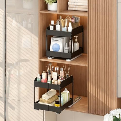 Across-Star Expandable Pull Out Spice Rack For Cabinet, 2-Tier No Drill Slide Out Drawers For Kitchen Cabinet with Adjustable Height, Metal Pullout Spice Holder Seasoning Shelf Inside Cabinet - size: 5.5''-7.9''W*10.24''D*10.82''H