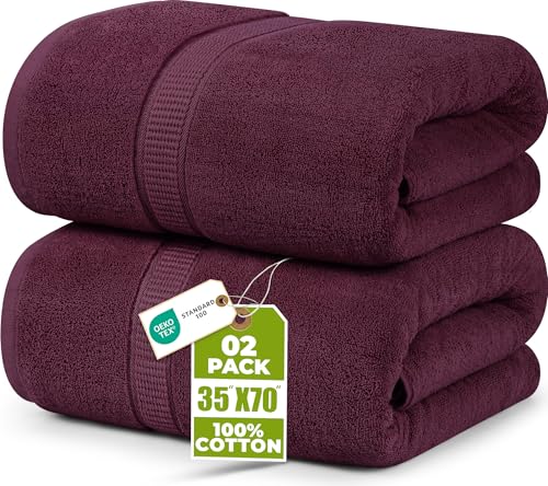 Utopia Towels Jumbo Bath Sheets, 2 Pack, 35x70 in, 600 GSM Cotton, Burgundy | Extra Large Ring Spun Cotton Bath Sheets - Soft, Plush, Quick-Drying, Highly Absorbent, Great for Everyday Use - color: Burgundy, size: 2 Piece Bath Sheet