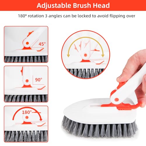 Bathtub Cleaning Brush Long Handle, Shower Bathroom Cleaner Brush Scrubber | 3 Different Detachable Scrub Brush Replacement Head for Scrubing Bathroom Floors, Tubs, Tiles, Kitchen Walls