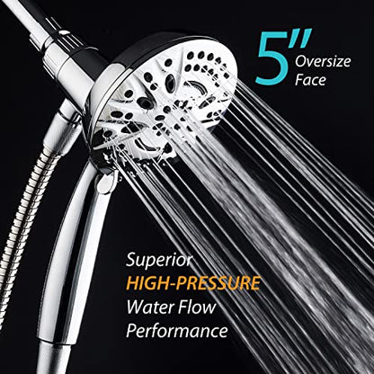 AquaDance New Magnetic Docking 8-setting High Pressure Handheld Shower Head | Space-age Magnetic Guidance Bracket System, Giant 5-inch Face, Extra-long 72-inch Stainless Steel Hose - All Chrome Finish - color: All Chrome