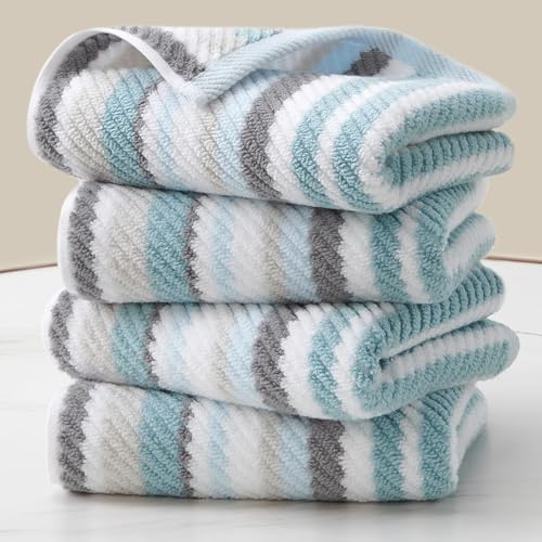 VOOVA & MOVAS Aqua Striped Hand Towels 4 Pack, 100% Cotton, 16x27 in | Excellent Daily Use & Holiday Gift Choice, Quick Dry, Highly Absorbent, Soft, Lightweight, Luxury Towel Gift Set - color: Gray + Aqua Striped, size: 4 PC Hand Towels (16"x27")