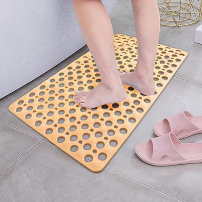 Bath Mat for Tub, 28 X 15 Inches Easy Clean Non Slip Machine Washable Large Bathroom Mat Set with Suction Cups and Drain Holes,Durable Grey Bath Mat for Home,Bathroom,Inside Shower Floor,Bathtub - color: Light Yellow