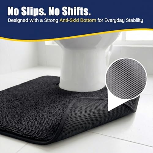Muddy Mat® CloudStep Bathroom Rugs 2 Piece Set, Non Slip Bath Mats for Bathroom, Absorbent Memory Foam Chenille, Machine Washable Quick Dry Toilet Rug Set, Black 20"x30" + 20"x20" U-Shaped - color: Black